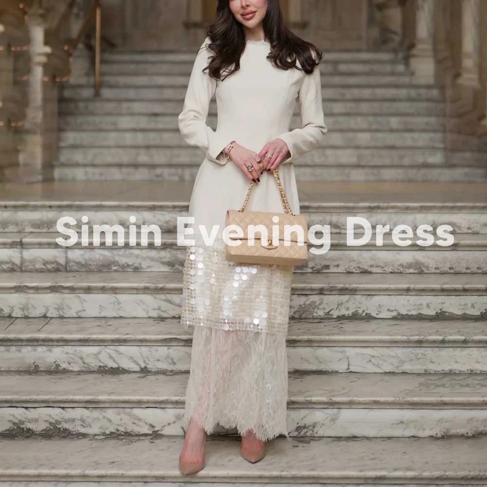 Simin – robe de soirée élégante à manches longues, col haut, dentelle à paillettes, robe mi-longue s