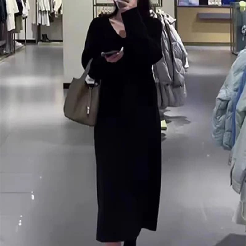 Robe simple et polyvalente pour femmes en hiver, style adt et paresseux, jumelée avec manteau, pull 