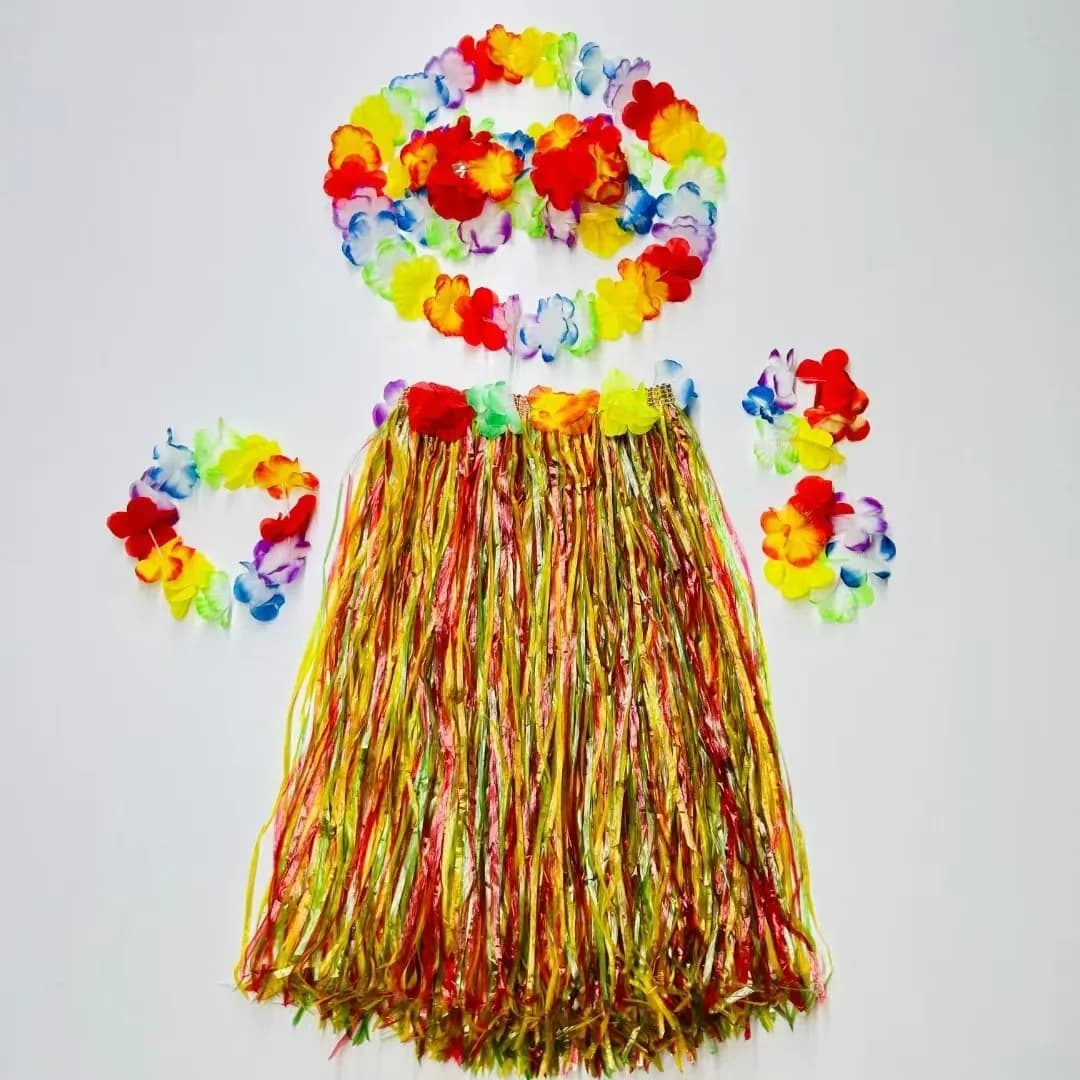Costume de danse hawaïenne pour femmes adultes, collier de fleurs hawaïennes, bandeaux, jupe en herb