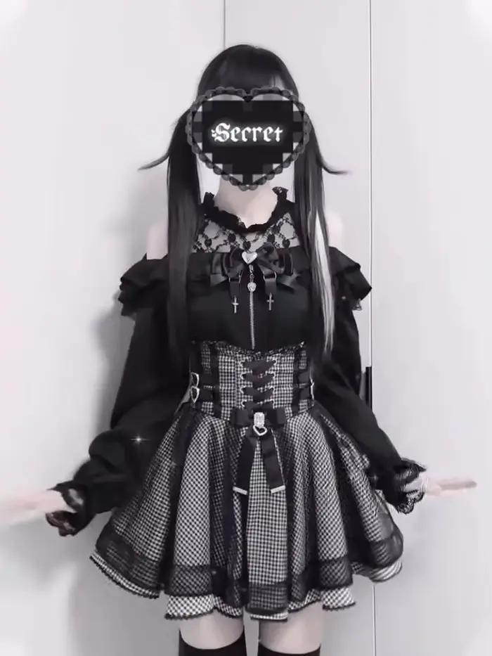Ensemble jupe taille haute élégant à manches longues et épaules dénudées, style japonais, tenue fémi