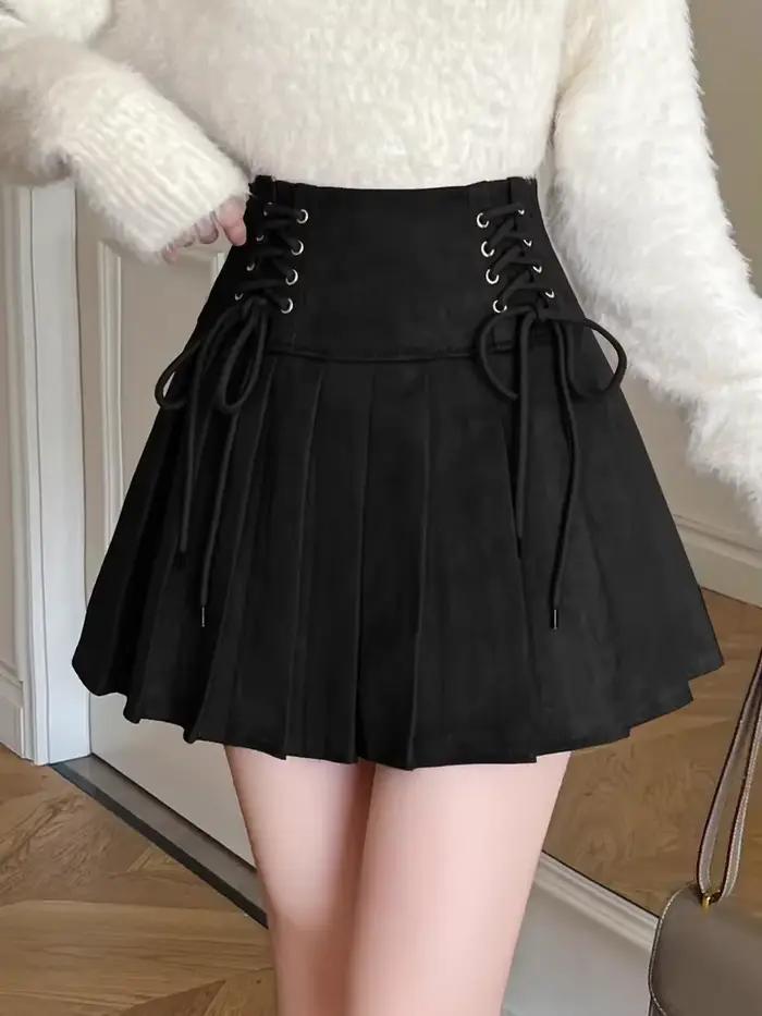 Nouvelle collection de jupes en daim pour femmes, jupes évasées à taille haute plissées, mini-jupes pour l'automne et l'hiver, jupe courte décontractée