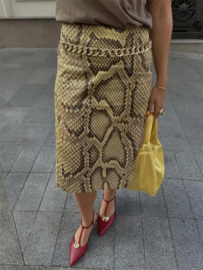 Jupe droite à motif serpent tendance pour femme, taille haute, longue et ajustée, style streetwear, 