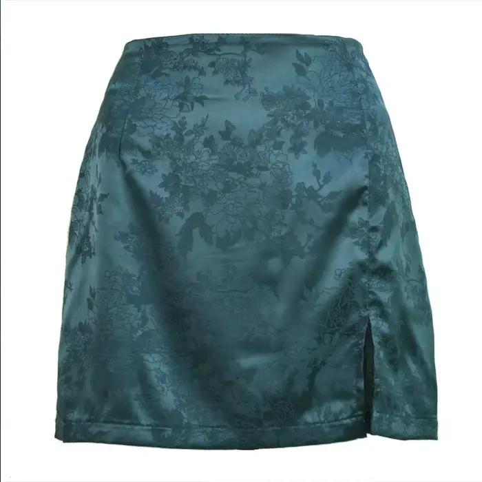 Femmes fête danse scène porter rose Sexy Satin jupe mode Mini imprimé fleuri jupes femme fête danse