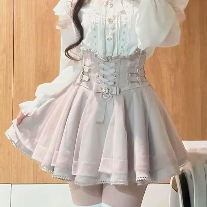 Kimutomo jupes douces femmes volants Patchwork pansement coeur taille haute Style Lolita mode jupe é