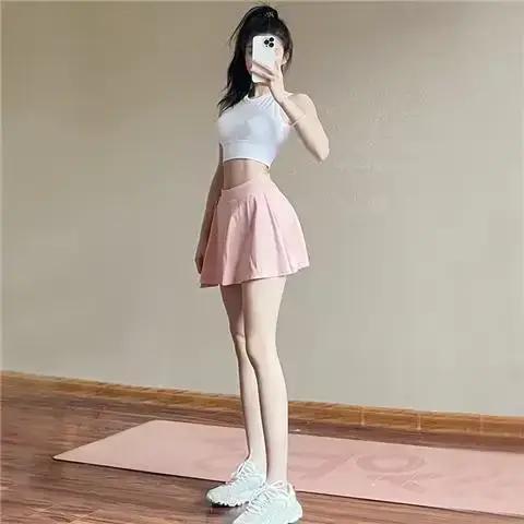 Jupe de sport taille haute pour femme, short de yoga, faux deux pièces, vêtements d'extérieur, polyv