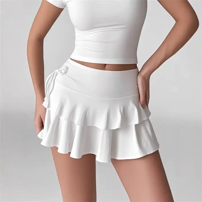 Mini-jupe à volants pour femme, mode été 2026, unie, taille haute, courte, avec lacets, coupe ajusté