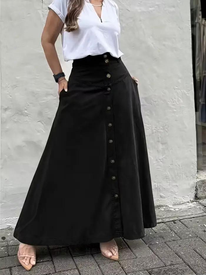 Falda Disfraz Ropa Mujer jupe boutonnée taille haute polyvalente pour l'automne hiver, jupe mi-longu