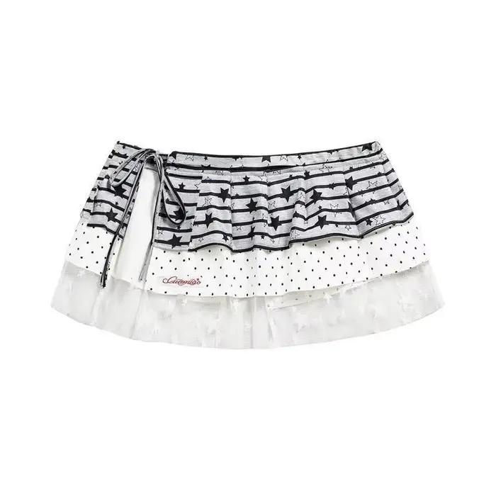 Kimotimo American Street Star Dot imprimé Patchwork à lacets gâteau jupe femmes doux Y2k esthétique