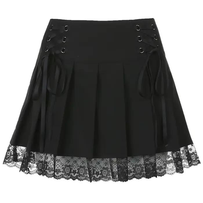 Jupe plissée trapèze Pure Desire avec dentelle, design audacieux pour femme, jupe mi-longue à nœud p