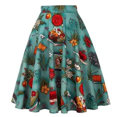 Petit rouge à pois coton femmes Sexy Midi jupe d'été Pin Up taille haute rétro Vintage Rockabilly 50