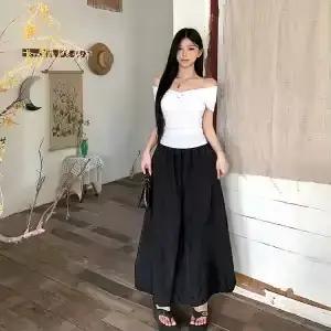 Jupe longue trapèze taille haute style Hepburn pour femme, décontractée, polyvalente et ample