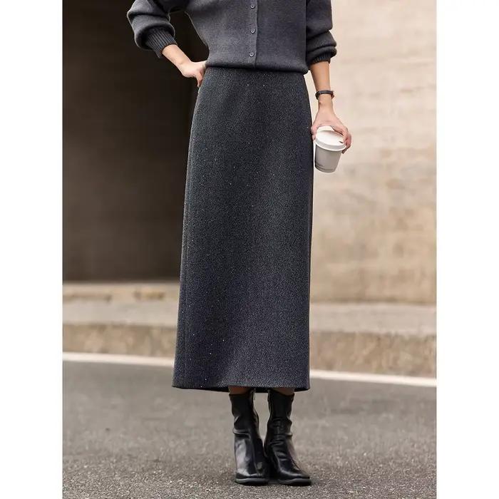 Jupe simple VIMLY pour femme, collection Printemps-Automne 2026, gris, paillettes fines, décontracté