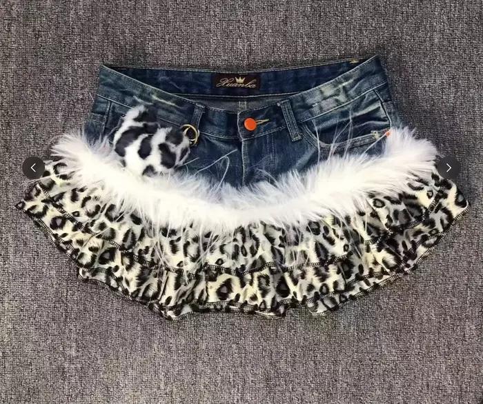 Jupe en jean Y2K à imprimé léopard vintage gothique d'été pour femme, mini-jupe punk tendance, style