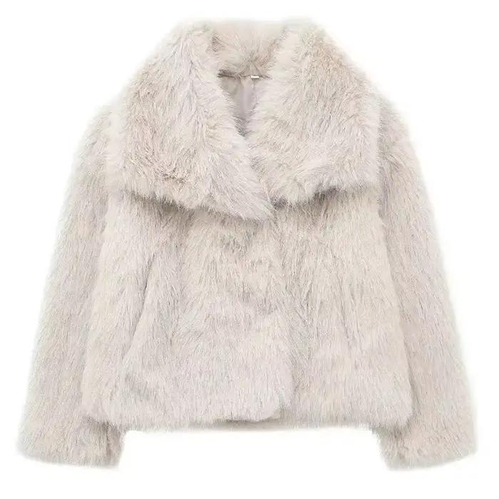 HH femmes mode fausse fourrure veste Vintage col rabattu à manches longues manteau automne hiver fem
