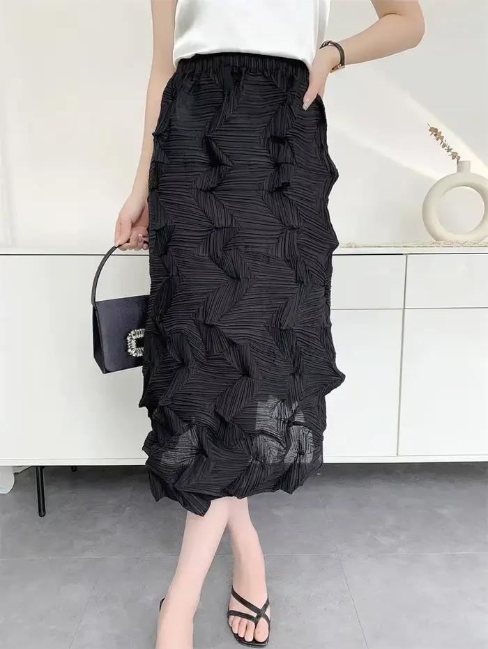 Miyake style jupe femme 2025 nouvelle couleur unie design de haute qualité plissé à la main taille h