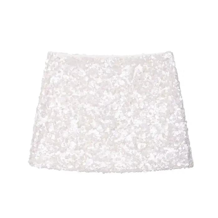 Ensemble deux pièces pour femme avec strass scintillants, haut asymétrique à franges et short taille