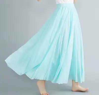 Nouveau 2020 femmes lin coton jupes longues taille élastique plissée Maxi jupes plage Boho Vintage j
