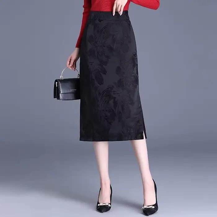 ZUZK Vintage Jacquard jupe moulante nouvelle taille haute élastique mince printemps automne femmes S