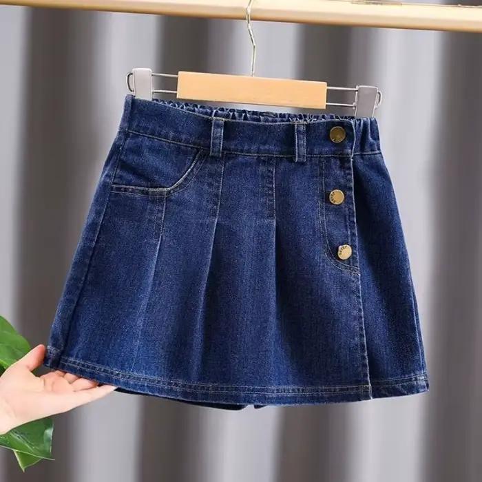 Jupe-short en jean plissée pour filles, nouvelle collection été 2026, pantalon court décontracté pou