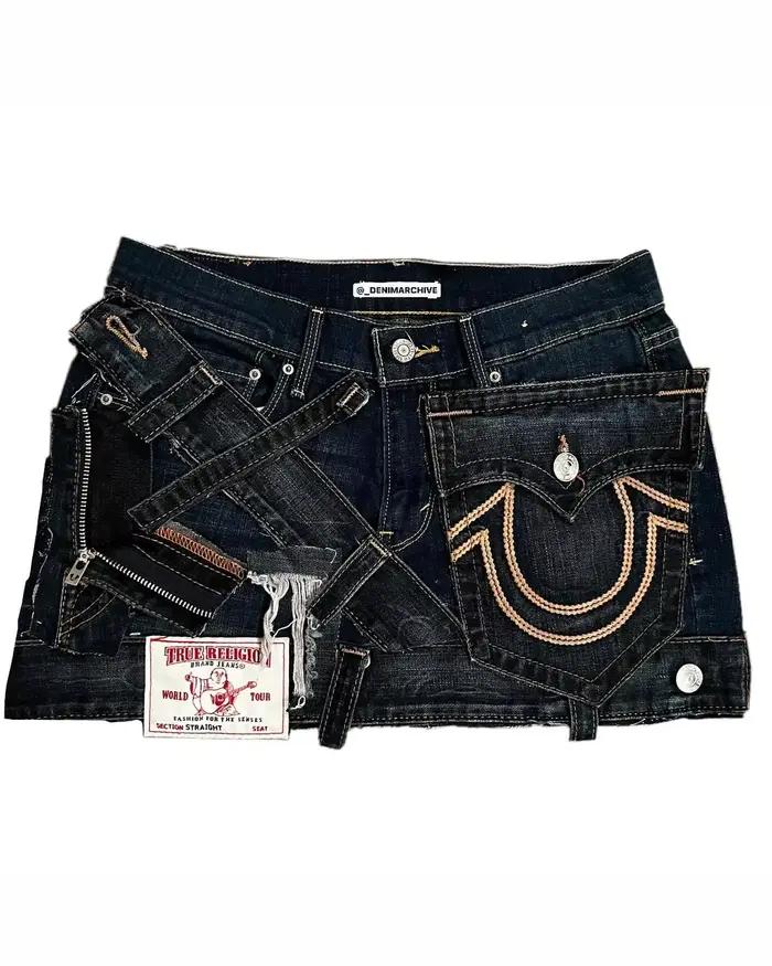 Y2K gothique Style Punk Denim jupe courte femmes Harajuku rétro patché jupe à glissière Streetwear t