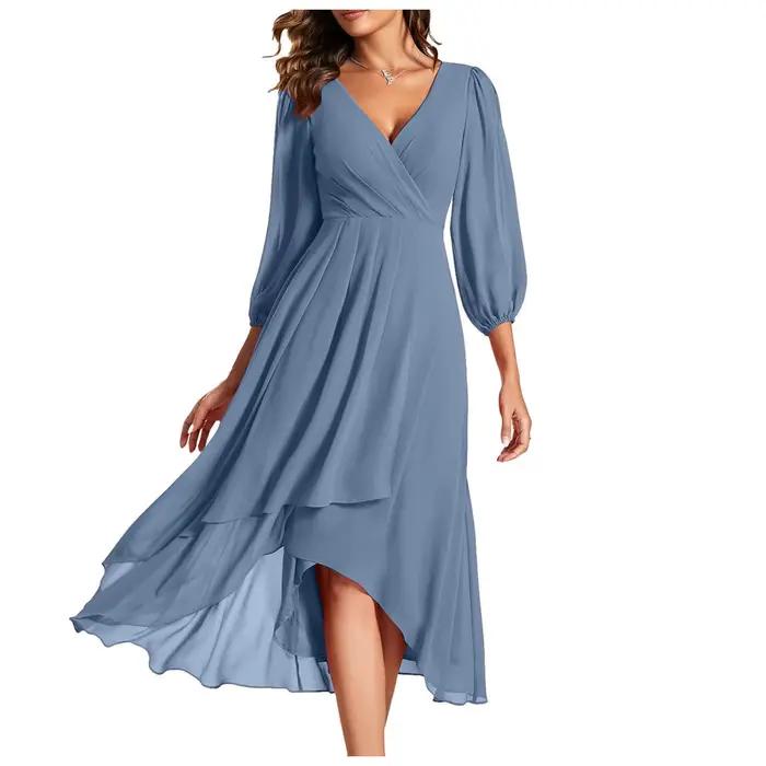 Robe en mousseline de soie fluide à plusieurs niveaux pour femme, robe trapèze plissée, col en V, ma