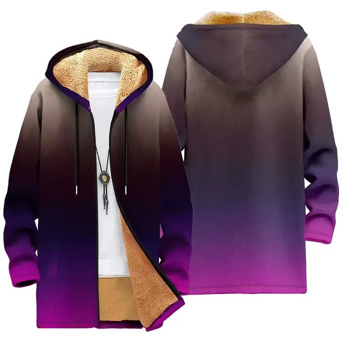 Parka longue d'hiver imprimée, manteaux Cardigan doublés en polaire, couleurs tendance, dégradé, ves