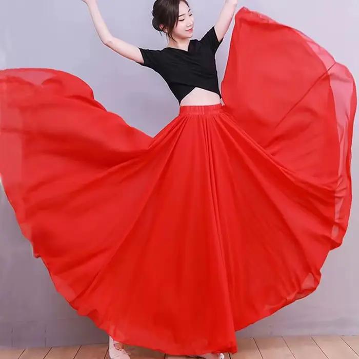 Jupe de danse plissée à 720 degrés pour femmes, couleur unie, taille haute, en mousseline de soie, g