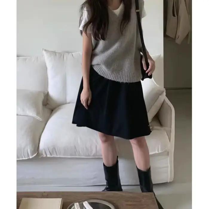Jupe mi-longue plissée élastique à taille haute pour femme, coupe ample et fluide, style A-line