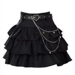 Jupe courte noire en jean à volants pour femme, taille haute, avec ceinture à motif cœur, style auto