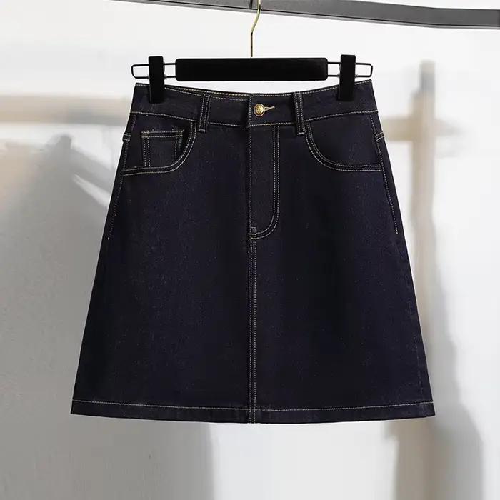 Vintage ample grande taille Denim jupes femmes été décontracté a-ligne Mini jupes avec short bleu fo
