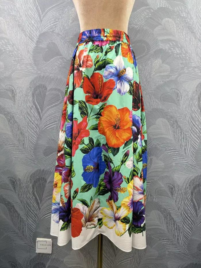 Jupe longue noire à fleurs pour femme, taille haute, à volants superposés, coupe évasée