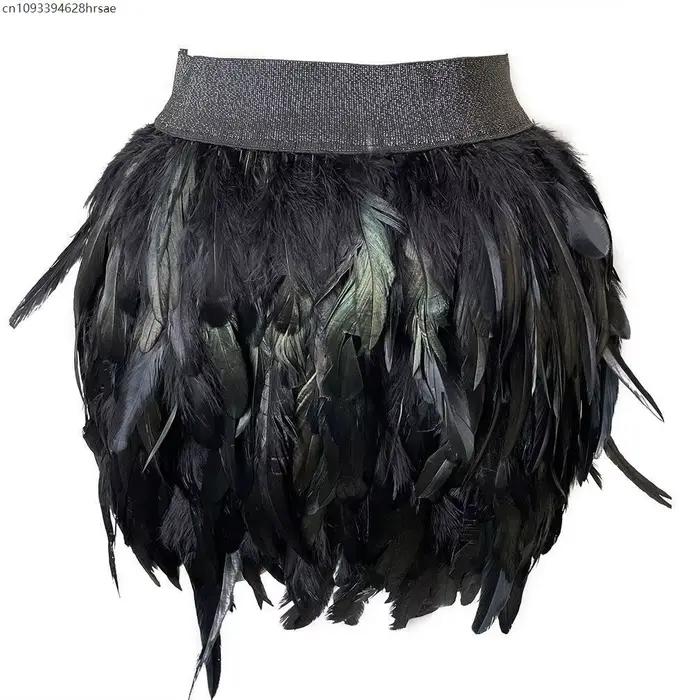 Mini-jupe asymétrique colorée à plumes pour femme, idéale pour carnaval, fête, spectacle, performanc