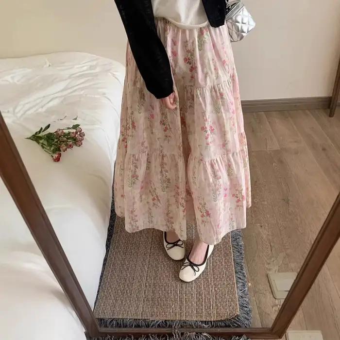 Jupe plissée florale pour femme, taille haute élastique, fine, coupe trapèze, mi-longue et longue, p