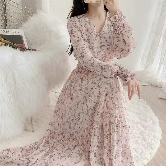 Jupe florale fraîche robe en mousseline de soie jupe longue femmes 2025 printemps nouvelle jupe de f