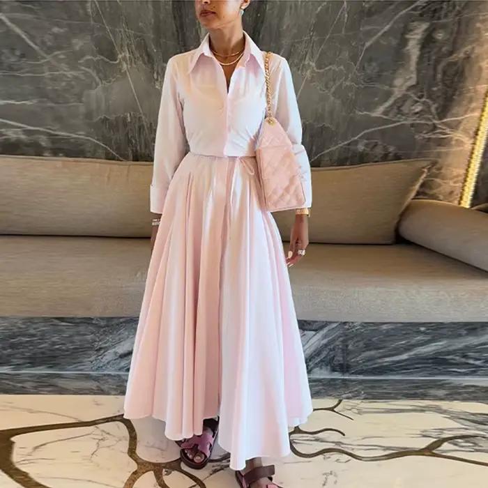 Ensemble élégant chemise et jupe pour femme, chemisier à revers avec boucle dissimulée, jupe longue