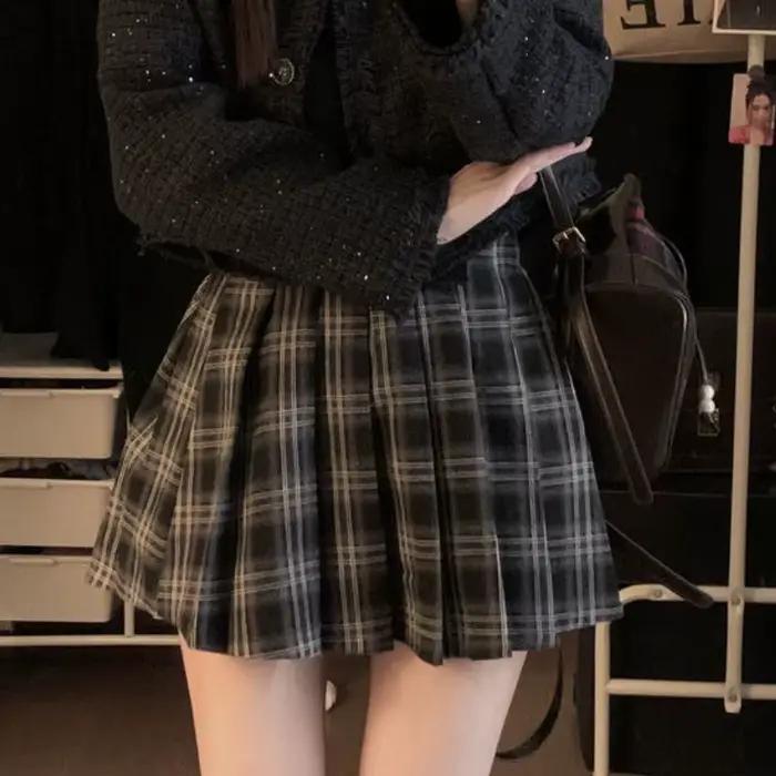 Jupes plissées pour femmes, Style américain rétro Plaid collège automne doux filles Chic taille haut
