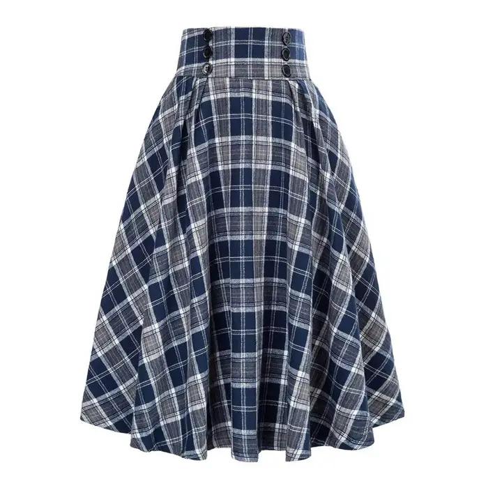 Jupes rétro pour femmes, jupe midi à imprimé écossais, taille haute, coupe trapèze, grand ourlet, am