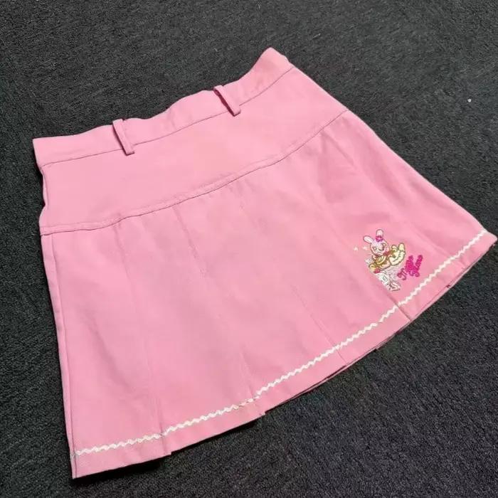 Jupe plissée rose Style Lolita japonais pour femmes, jupes courtes brodées de dessin animé coréen Ka