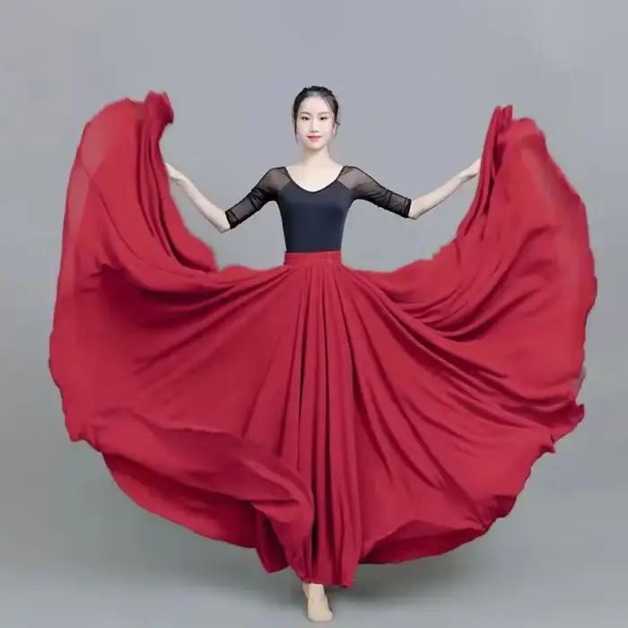Jupe longue en mousseline de soie à 720 degrés pour femmes, danse du ventre, gitane, Double couche,