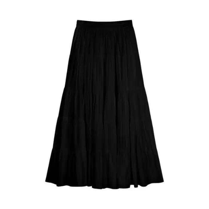 Jupe longue élégante coupe trapèze à ourlet superposé, taille haute amincissante, mode féminine été