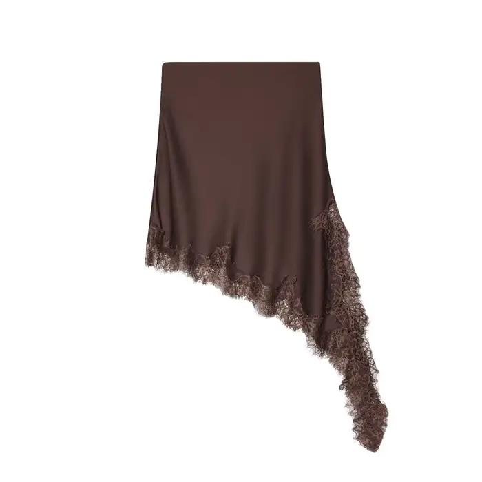 HH femmes nouvelle mode polyvalent Simple asymétrique dentelle jupe femme élégante Sexy soie Satin T