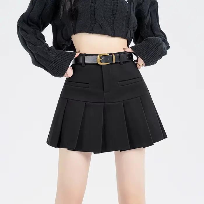 Mini jupe plissée taille haute de style coréen Harajuku pour femmes, jupe marron pour dames, uniform