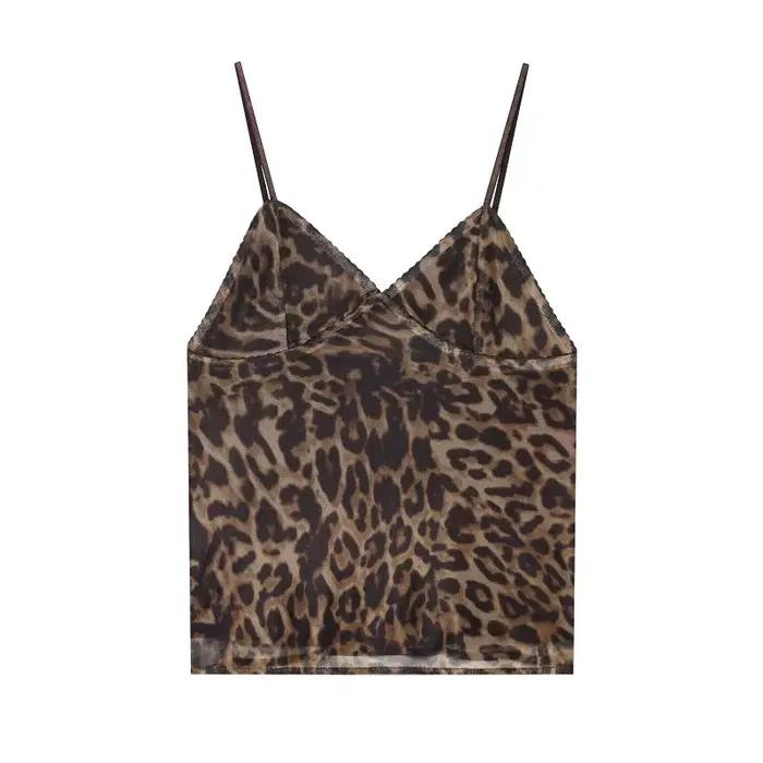 Ensemble jupe en tulle imprimé léopard HXAO pour femme – Ensemble deux pièces élégant avec crop top