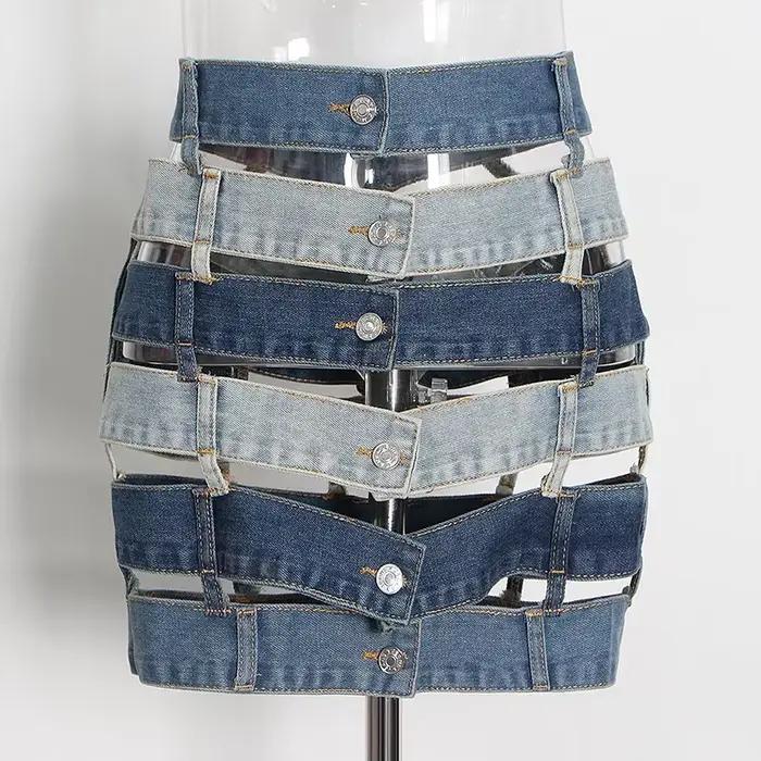 Jupe en jean à panneau contrasté pour femmes, boucle découpée, Design Chic, jupe courte Y2K, vêtemen