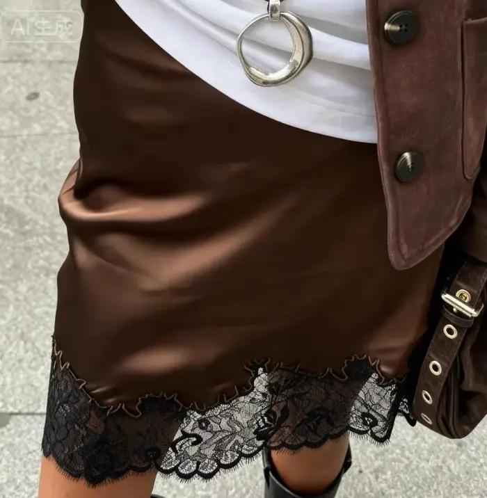 Mini jupe garnie de dentelle pour femmes, taille basse, en Satin, décontractée, Streetwear d'été