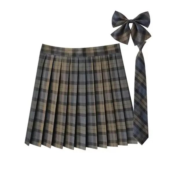 Jupe plissée à carreaux pour femmes, avec cravate, nœud papillon, jupe coréenne Jk, uniforme d'école