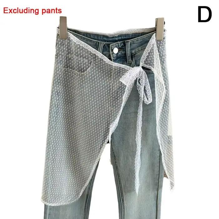Jupe en dentelle pour femme, style Y2K, à motif floral en maille, à nouer, superposée, avec empiècem