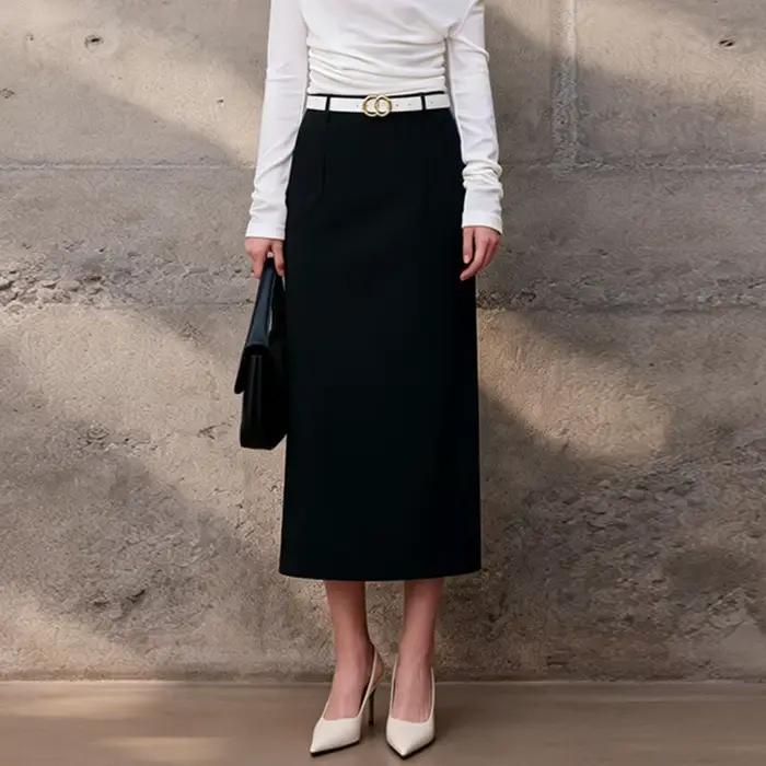 Jupes Midi Droites Élégantes Blanches Taille Haute pour Femmes 2026 Nouvelle Collection Noire OL Jup