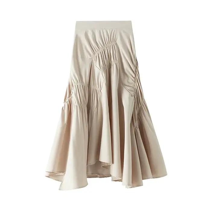 Jupe longue plissée élégante pour femmes minces, décontractée, taille haute, couleur unie, asymétriq