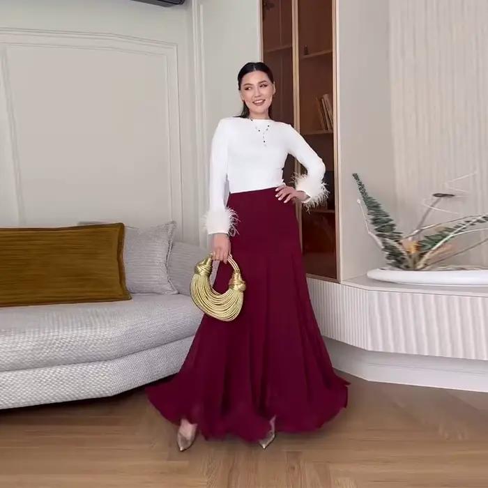 Jupe longue pour femmes, Streetwear, couleur unie, robe de bal à volants, poches pliables, ligne A,